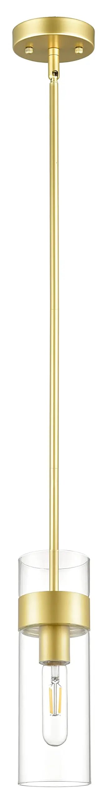 Modern Brass Pendant Light Over Kitchen Island With Clear Glass Shade, Industrial Metal Ceiling Fixture, adjustable rod view