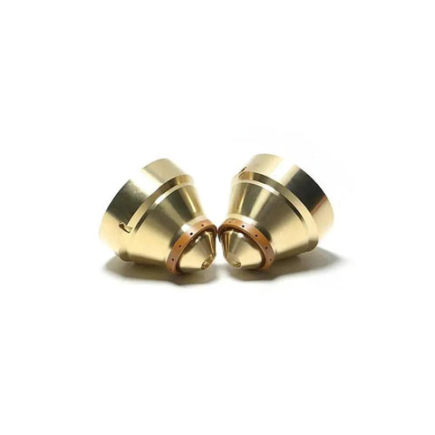 Top Notch F3028 Plasma Cutting Consumables Including Nozzle Cap 11.855.401.1628, two robust golden nozzle caps for precise cutting.