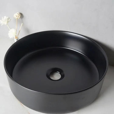 USZWBY Vessel Sinks Nordic Matte Black Round Art Sink Household Ceramic Above Counter Wash Basin with smooth surface