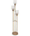Emmie Traditional Floor Lamp With Adjustable Heights, Three Glass Shades, Antique Gold Finish, standing on white background