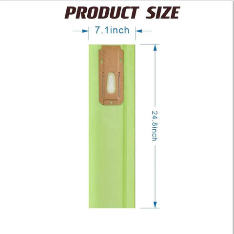 12 Pack Green Beefed Up Replacement Vacuum Bags For XL Upright Vacuums product size dimensions shown, 7.1 by 24.8 inches.