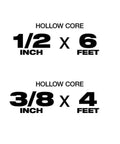 Hollow core labels showing dimensions 1/2 inch x 6 feet and 3/8 inch x 4 feet for plumbing installations.