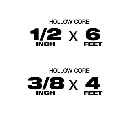 Hollow core labels showing dimensions 1/2 inch x 6 feet and 3/8 inch x 4 feet for plumbing installations.