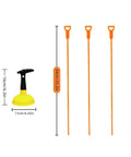 Real Heavy Duty Sink Plunger Paired With Three Flexible Drain Snakes To Knock Out Stubborn Clogs Fast Without Any Drama For Smooth Flow In Bathrooms Kitchens And Showers Solid Gear, showcasing a yellow rubber plunger and three orange drain snakes.