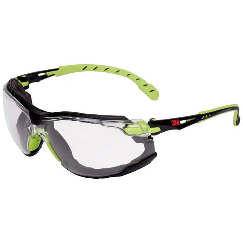 Slick Low Profile Safety Glasses With Adjustable Headband For Industrial Jobs Hella Durable Kickass Impact Protection And Smooth Green Black Frames side view with polycarbonate lenses.