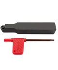 Indexable carbide milling tool holder SRDPN1616H12, front view, black with red removal tool