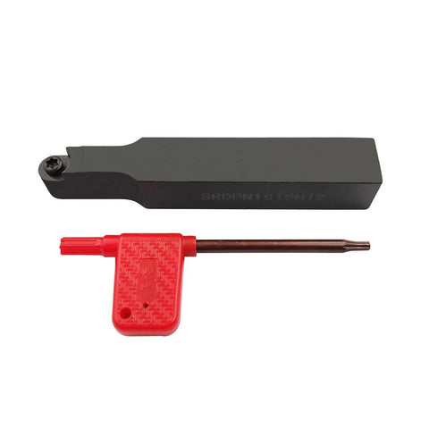 Indexable carbide milling tool holder SRDPN1616H12, front view, black with red removal tool