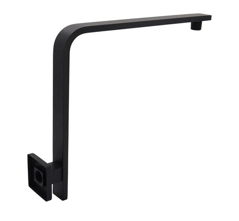 High Rise Matte Black Shower Arm And Flange 10.5 Inch Gooseneck Extension For Rain Shower Head Square Escutcheon Solid Brass Wall Mount