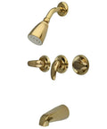 Magellan Tub And Shower Faucet With 3 Legacy Lever Handle Polished Brass Wall Mount, Solid Brass Construction