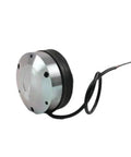 Electromagnetic brake module for forklift parts; round silver housing with black gasket and wiring