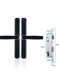Tough As Nails Waterproof Aluminum Glass Door Lock With Fingerprint Smart Mortise System, Zinc Alloy Handle, measurements shown.