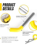 Detail view of Three Pack Trailer Hitch Pins And Clips With Rubber Coated Yellow Grips Five Eighths Inch Pin Diameter Fits Two Inch Receiver Zinc Plated Steel Bent Handle For Easy Grip No Fuss showing steel body and yellow grip.