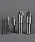 Five Piece Countersink Drill Bit Set, 82 Degree, Six Flute, HSS Round Shank, Precision Ground, various sizes on display