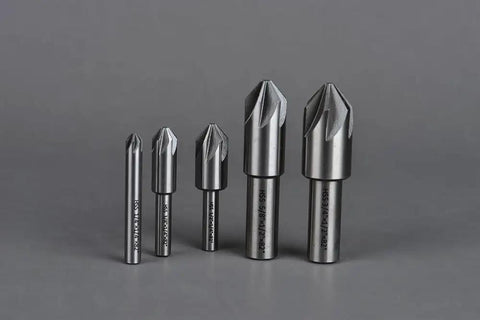 Five Piece Countersink Drill Bit Set, 82 Degree, Six Flute, HSS Round Shank, Precision Ground, various sizes on display