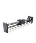 Aluminum Rail Linear Guide Stage For 3D Printer Motion Slide Table With 100mm 200mm Stroke, X Y Z Axis Movement, Ideal CNC Robotic Project, 60x42mm Mobile Panel, 12mm Guide Diameter, Nema Bracket Compatible. Aluminum linear slide table with lead screw and end brackets