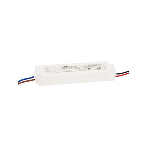 Zero Drama Smooth Operator 18W 24V LED Power Supply 0.75A IP67 Waterproof Outdoor Lighting Driver in white casing.