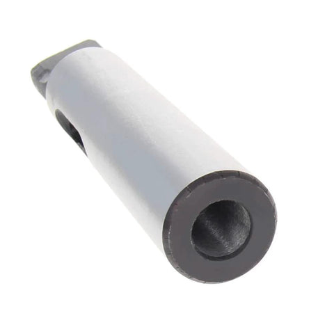 Morse taper reducing drill sleeve adapter, gray metal, side view for lathes and drill presses