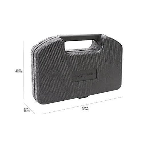 Front view of black textured carrying case for Amazon Basics 9-piece bi-metal hole saw kit
