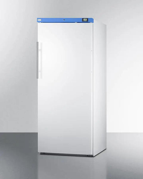 Commercial Upright Freezer 18 Cu Ft Left Handed Door Swing White Shell Heavy Duty Build front view with digital display.