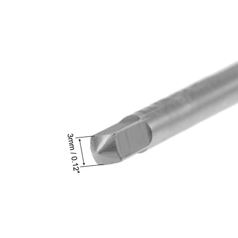 Close-up of 3mm tip on 6-32 UNC High Speed Steel Thread Tap Set For Quick Screw Threading, 2B Class, 3-Flute Design, 54mm overall length