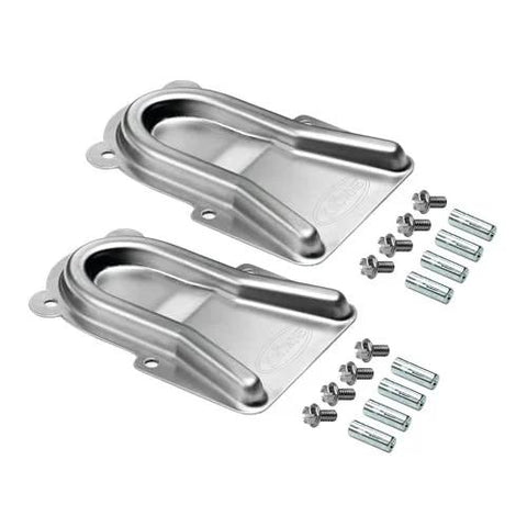 Caster Positioning Chocks 28-200 For Kitchen Equipment, Pack Of 2, shown with installation hardware on a white background