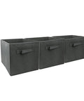Three Pack Cube Storage Bins 9.0x7.5x7.5 Inches Foldable Fabric Closet Organizer, gray with reinforced handles, side view