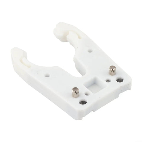 Super Secure ISO30 Tool Holder Claw Clamp For CNC ATC Machines With Iron And Flame Retardant Rubber Body That Is Wear Resistant, Holds Up To 35 Kg And Delivers Crazy Precise 0.05mm Accuracy Every Time Without Any Slippage Or Heat Worrying Your Setup At - White plastic clamp with metal pins