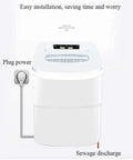 Compact Electric Ice Cube Maker Countertop Portable Machine That Blasts Ice In Six Minutes Flat With Ultra Quiet Operation. Showing plug power connection.
