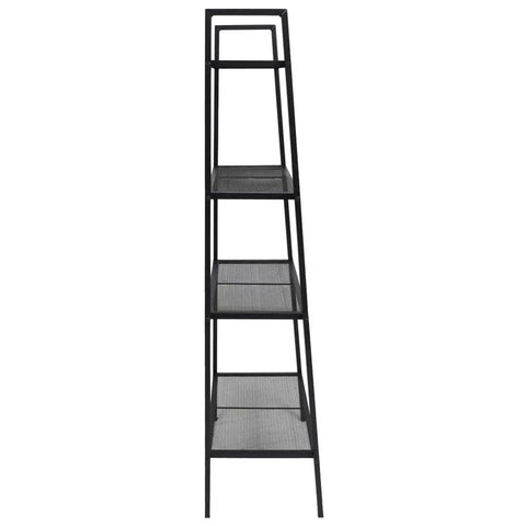 Side view of Industrial 4 Tier Metal Ladder Shelf For Books And Plants, Ladder Style Display Rack, Black Finish, 58.3 Inches tall