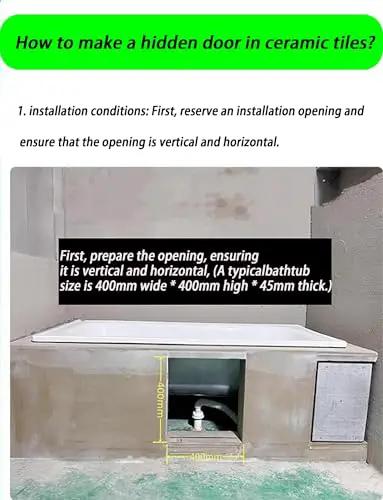 Rock Solid Heavy Lifting Hidden Access Panel Kit With Concealed Sturdy Hinges For Tile Marble And Stone Walls showing installation conditions in ceramic tiles.