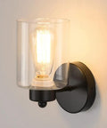 Single Matte Black Metal Wall Sconce With Clear Glass Shade, part of Two Pack Modern Bathroom Vanity Lights Brushed Brass Finish
