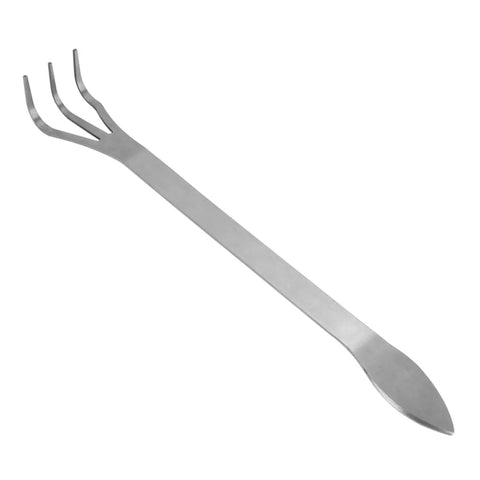 Lightweight 3 Prong Root Rake For Gardening With Stainless Steel Construction and Ergonomic Handle, side view