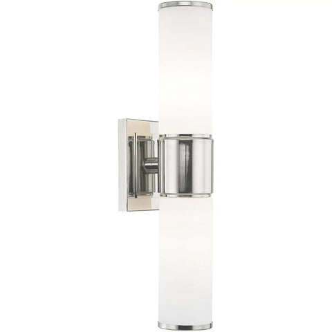 Transitional Two Light Wall Sconce and Bath Light in Polished Nickel Finish From Weston Collection with opal glass shades