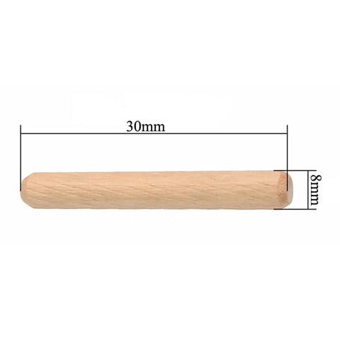 Wooden dowel pin from Massive 1000 Piece Wooden Dowel Pins Set For Woodworking Round Grooved Fluted Dowels With Beveled Ends Reusable Joint Pins Drill Guide Locator Tool For Crafts And Furniture 8x30mm Doweling Jig Kit, showing 8x30mm dimensions.