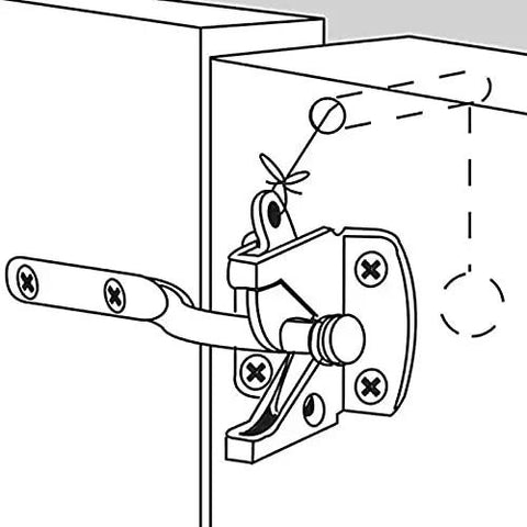 Tough As Nails Self Locking Gate Latch Automatic Fence Lever Heavy Duty Steel installed on a wooden gate with hinge detail.