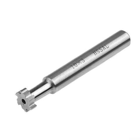 10mm diameter 6-flute HSS T-slot end mill cutter with 6mm shank, 65mm overall length.