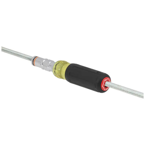 Do-It-All 9-In-1 Pass-Through Nut Driver With Cushioned Grip, shown attached to threaded rods, emphasizing torque use