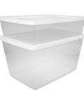 Kick The Junk Clutter Aside With These Ridiculously Spacious Clear Plastic Storage Containers Featuring Hassle Free Snap On Lids Straight Outta The Box Ready To Tame Your Garage Tools And Closet Stash Massive 58 Quart Capacity 8 Pack Included - Two stackable clear plastic bins with white snap-on lids.