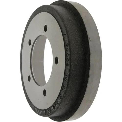 Rear brake drum, gray steel with black friction surface, front view; fits Chevrolet Tracker and Suzuki Grand Vitara
