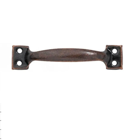 Vintage Five Inch Door Pulls 2 Pack Bow Shaped Gate Handles In Red Bronze Finish, Old School Barn Door Hardware, easy install front view