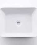 Top view of rectangular vessel sink with faucet and drain combo in brushed nickel finish 19 by 14.6 inch bathroom vanity sink set
