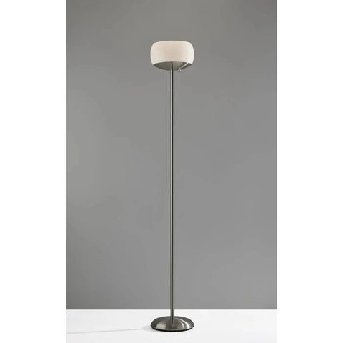 Jessica 300W Torchiere Floor Lamp, 71 Inch Tall With Milky White Glass Dome, Two 150W Sockets For Incandescent Or Dimmable LED, Brushed Steel Finish