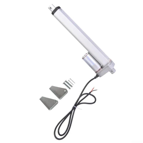 Built Tough 12V DC Electric Linear Actuator With Eight Inch Stroke And Three Hundred Newton Load Racing At One Point Two Inches Per Second For Knockout Ip45 Aluminum Automation Performance components and mounting brackets.
