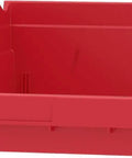 Heavy Duty Plastic Shelf Bins For Garage, Closet, And Drawer Organization, 12 Pack, Red, 18 x 11 x 4 Inches, front view