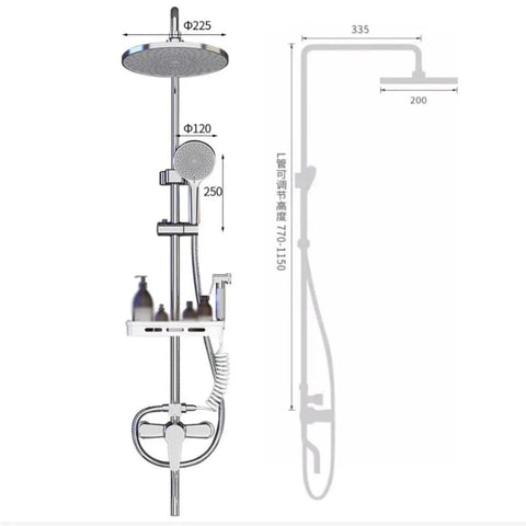 Top Shelf Bathroom Handheld Shower Set With Surface Mounted Faucet And Rust Proof 304 Stainless Steel Body Featuring Solid Copper Core, overhead and detachable spray head design.