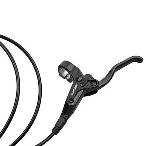 Shimano MT200 hydraulic disc brake lever with hose, black, close-up view