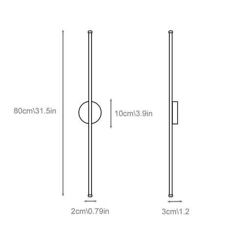 DFEDHF Minimalist Black Linear Wall Sconce - Slim LED Stick Light Fixture for Indoor Use, dimensions and details illustration