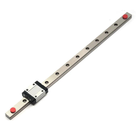 300mm MGN12 Linear Rail Guide with Black MGN12C Carriage Block and red end stops for 3D printing and CNC machining
