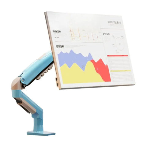 Sleek Desktop Monitor Mount For 17 To 32 Inch Screens With Fully Adjustable Height And Smooth Articulating Desk Arm displayed with analytics on screen.