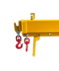 Heavy Duty Forklift Jib Boom Crane With 4400 LB Capacity showing yellow boom and red hooks for lifting operations.